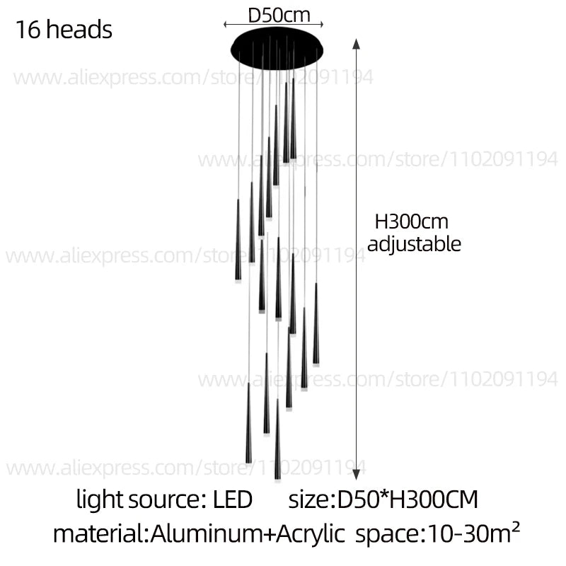Golden aluminium chandelier with its LED light sources included