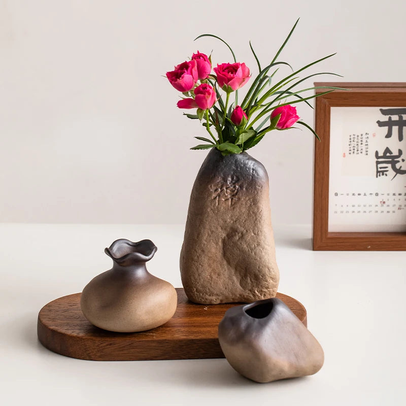 Irregular stone shape ceramic mini vase hydroponic home gift
