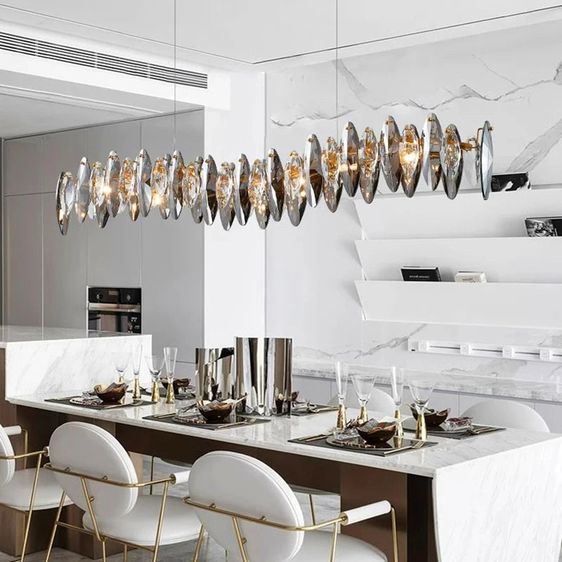 Linear crystal chandelier at 70.9 in long with E17 LED bulbs included