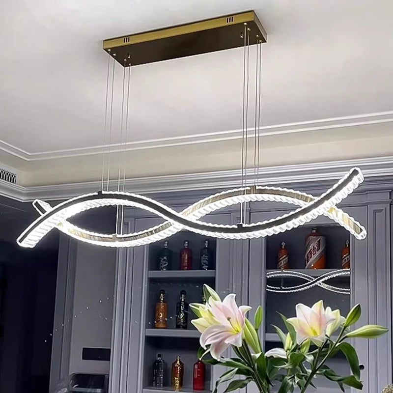 Gold crystal chandelier at 47.2 in length with warm white light