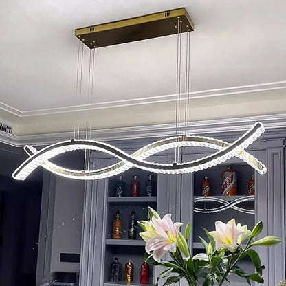 Gold crystal chandelier at 47.2 in length with warm white light