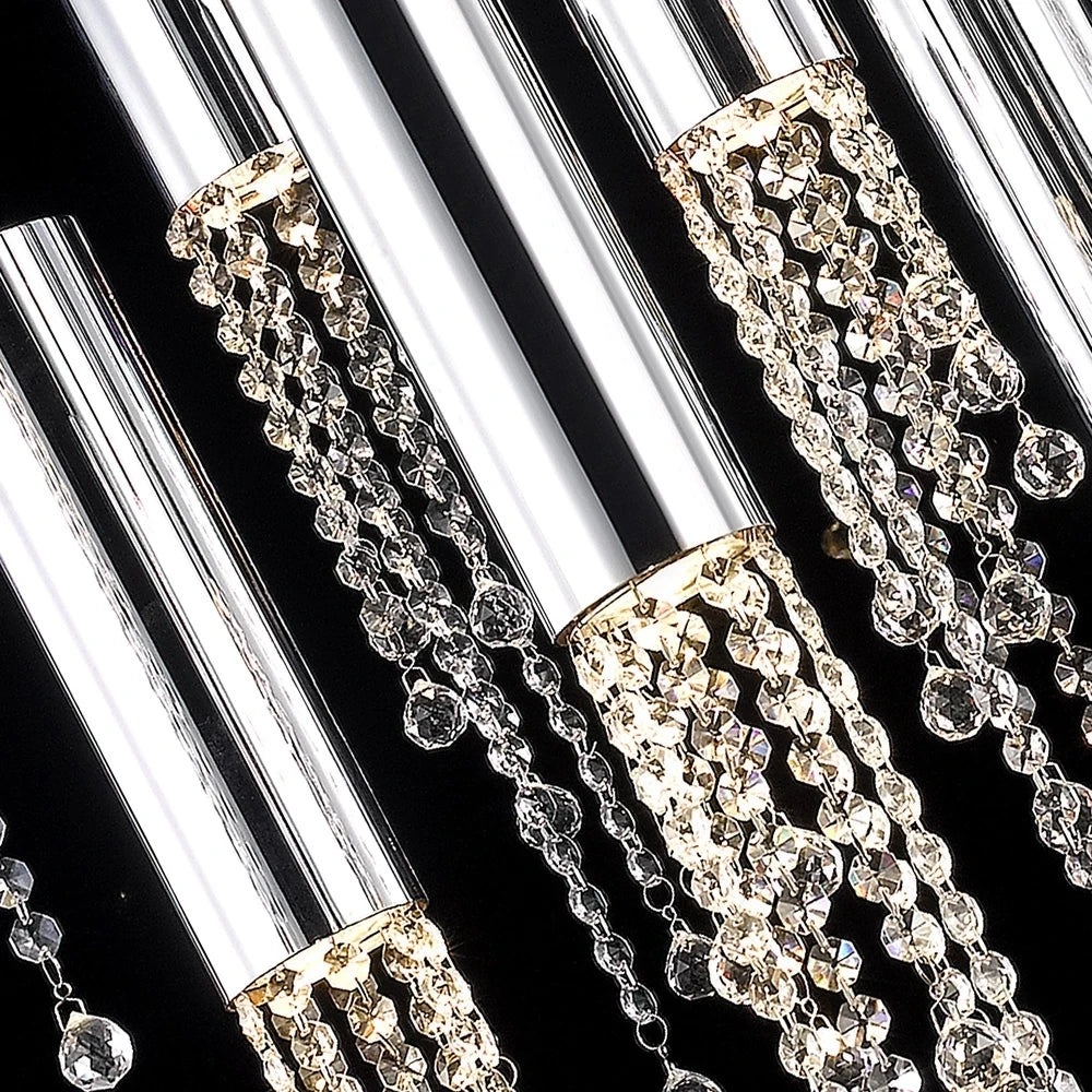 Three light crystal chandelier on stainless steel wires, bulbs included
