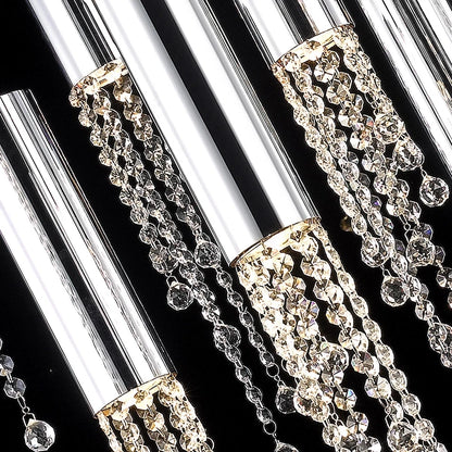 Three light crystal chandelier on stainless steel wires, bulbs included