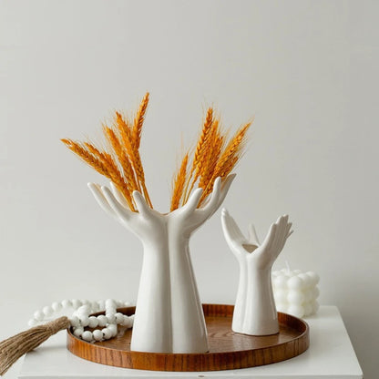 Ceramic hand arm palm sculpture flower vase porcelain art décor