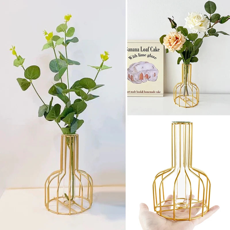 Golden metal hydroponic test tube vase luxury desk decoration
