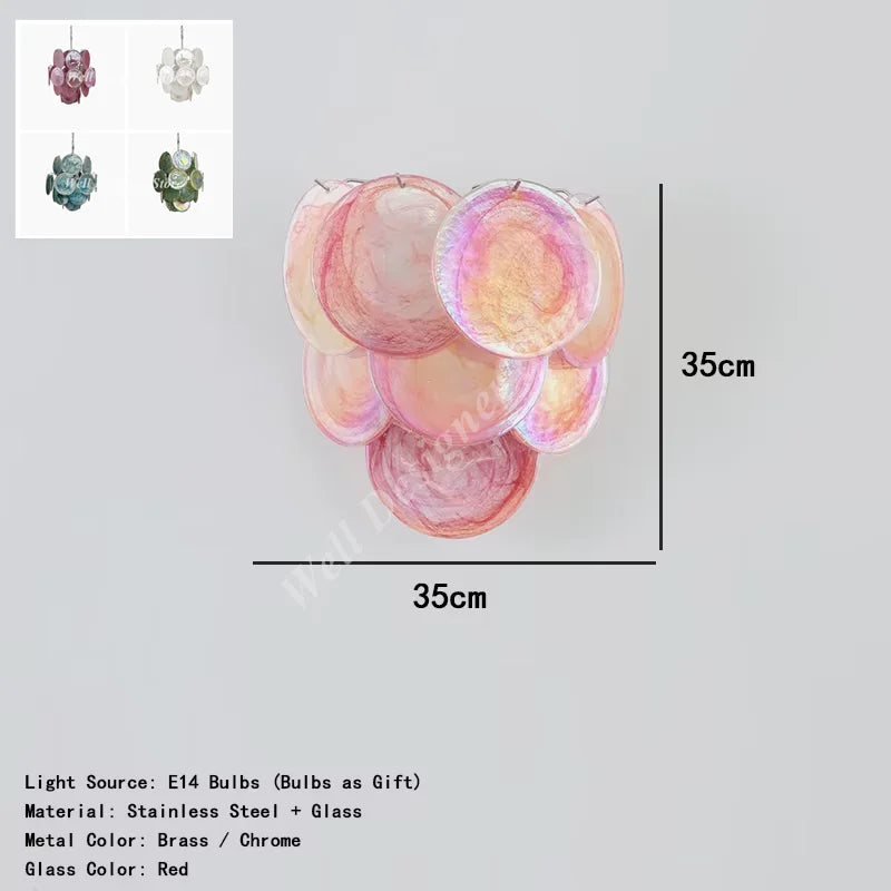 Murano glass chandelier at 19.7 in (50 cm) with chrome metal frame