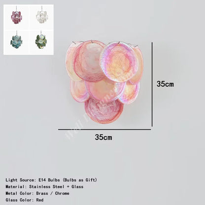 Murano glass chandelier at 19.7 in (50 cm) with chrome metal frame