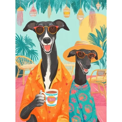 Cozy Coffee Dog Canvas Wall Art Print