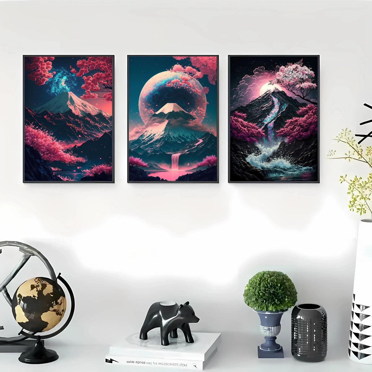 Japanese Ink Landscape 3-Piece Canvas Wall Art Set
