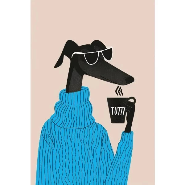 Cozy Coffee Dog Canvas Wall Art Print