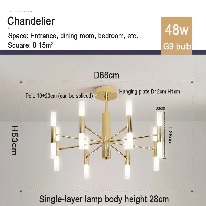 Minimalist blooming metal chandelier with an iron finish and LED sockets