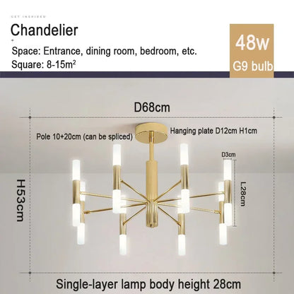 Minimalist blooming metal chandelier with an iron finish and LED sockets