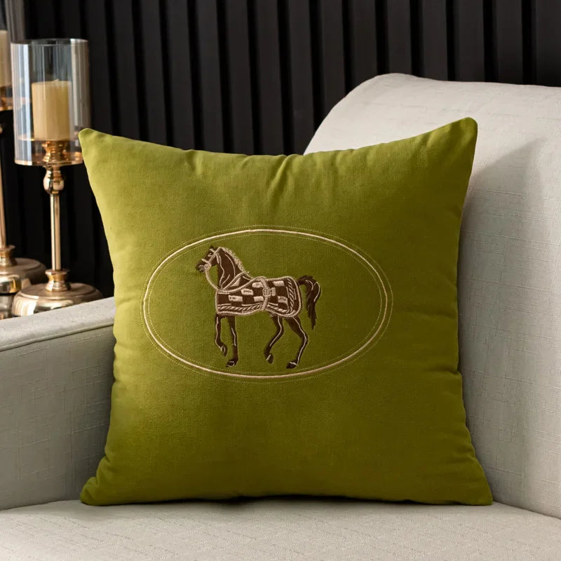 Embroidered Horse Throw Pillow Cover — styling detail