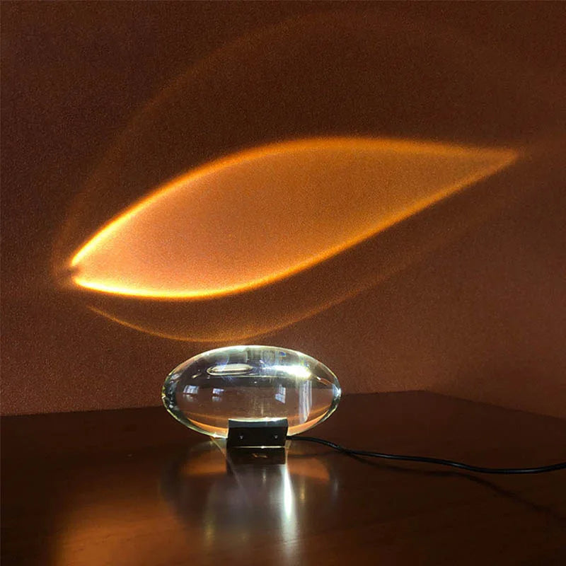 Italian designer LED crystal disc lamp front view showing form detail