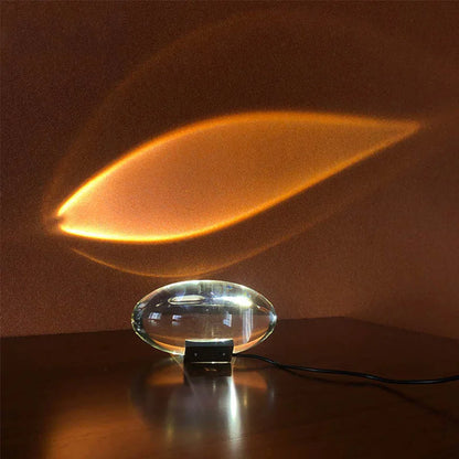 Italian designer LED crystal disc lamp front view showing form detail