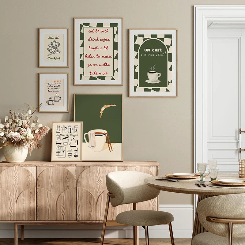 Coffee diver whimsical canvas wall art print — full product view with size reference