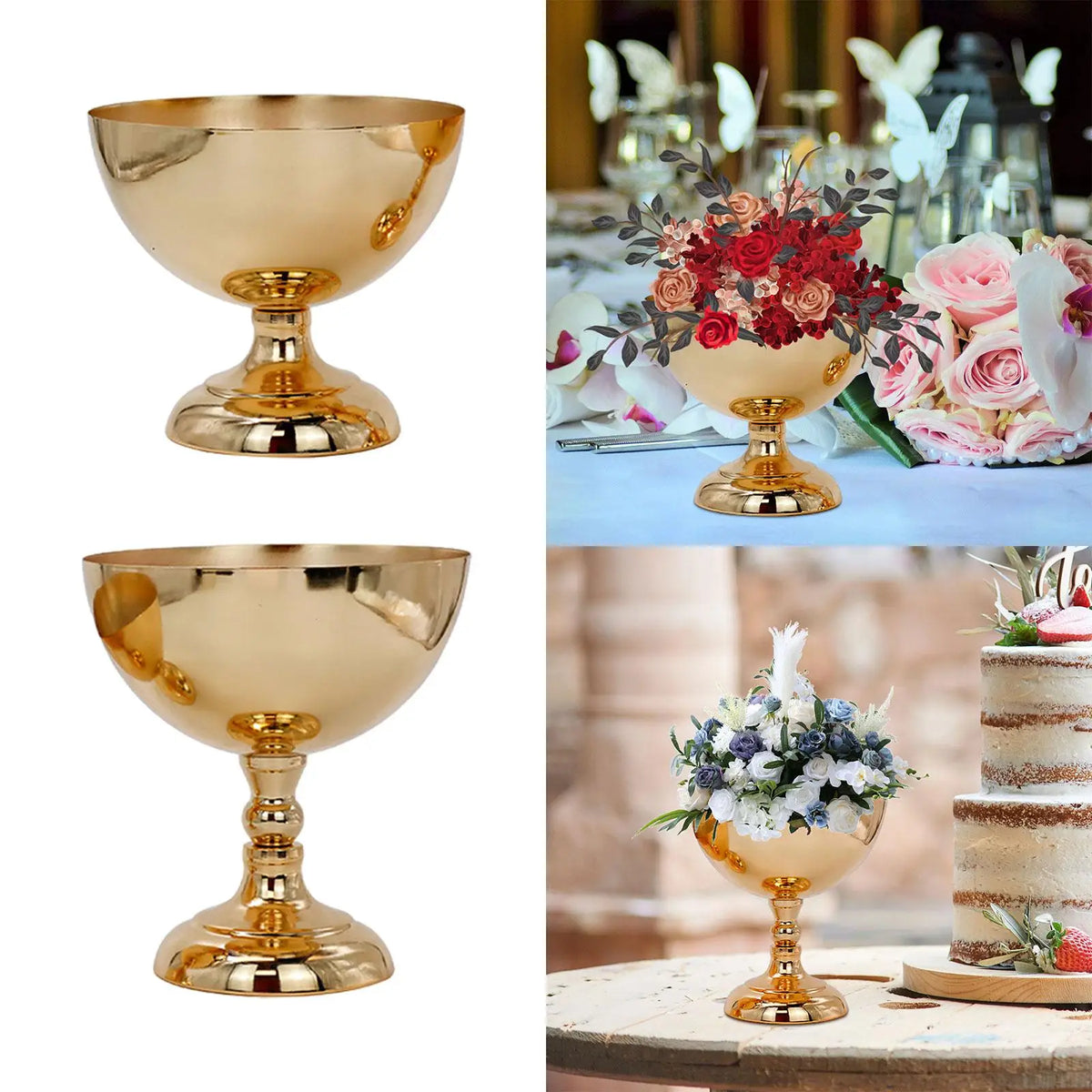 Close-up of gold metal flower stand geometric base detail and craftsmanship