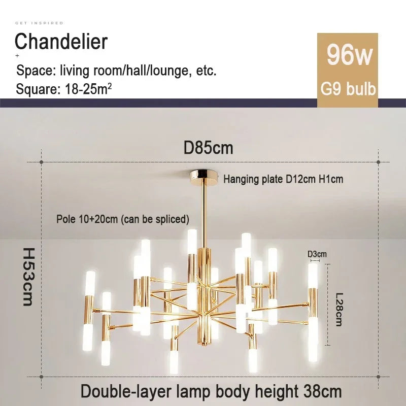 Black geometric chandelier in the long drop twenty head configuration