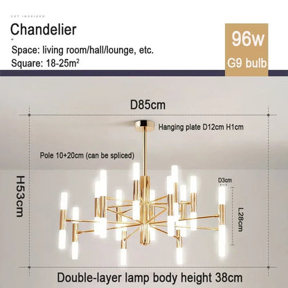Black geometric chandelier in the long drop twenty head configuration