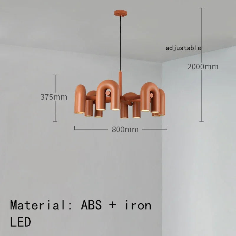 Sixteen light grey U shaped chandelier with iron arms and E27 bases