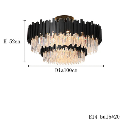 Dimmable crystal chandelier at 47.2 in diameter in gold steel
