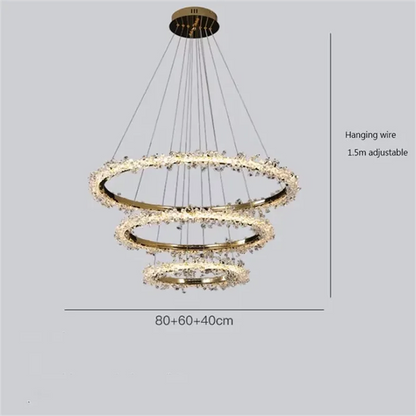 Glass band detail on a polished chrome Nordic ring chandelier