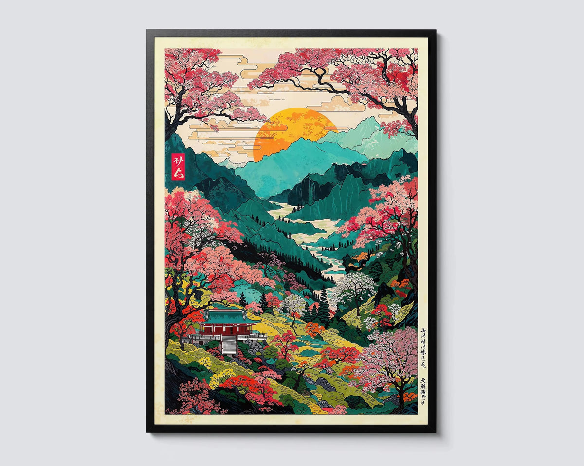 Japanese Retro Temple Mount Fuji Canvas Art