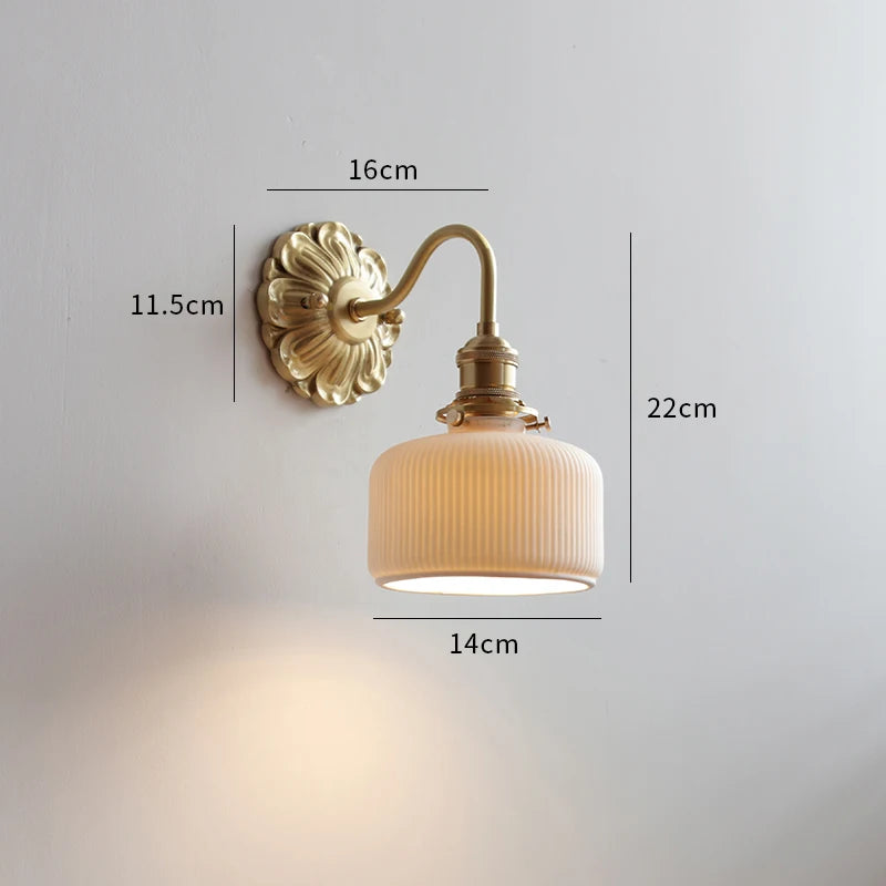 copper bathroom wall sconce, side profile showing mounting depth