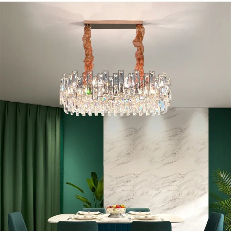 Round crystal chandelier at 17.7 in (45 cm) diameter in chrome