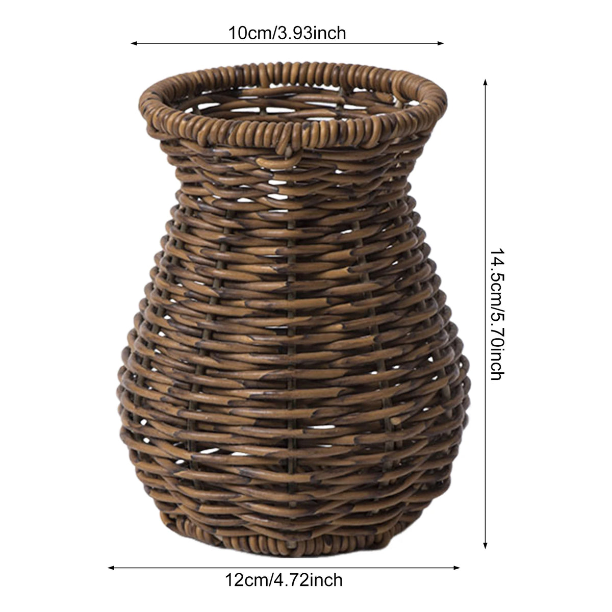 Rattan-style plastic vase on a boho coffee table with dried pampas and candles