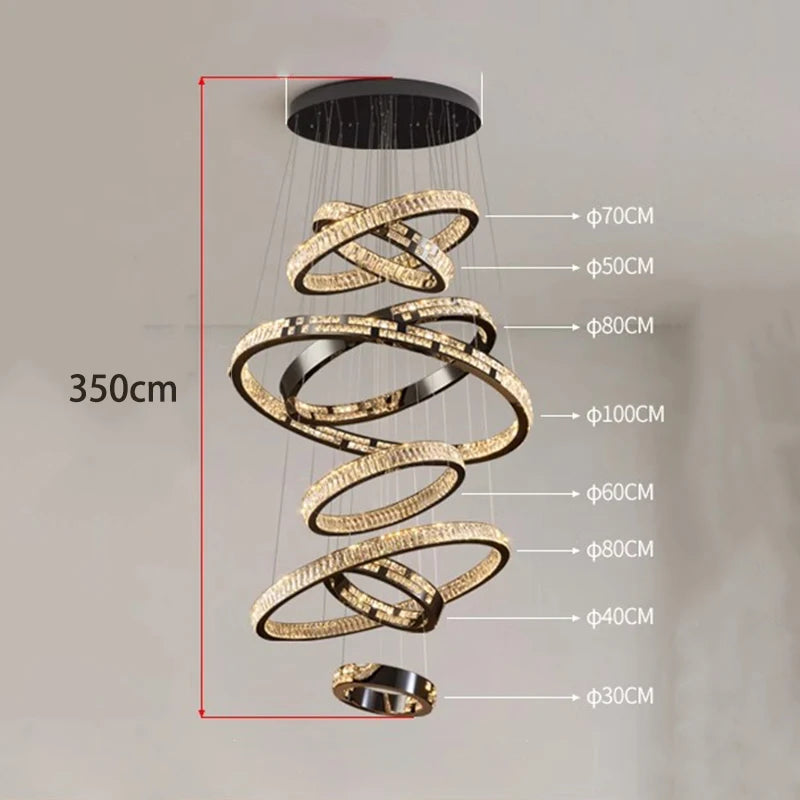 Crystal stair chandelier rated for 90 to 260V with touch control