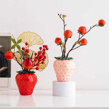 Strawberry ceramic flower vase in red and pink home décor