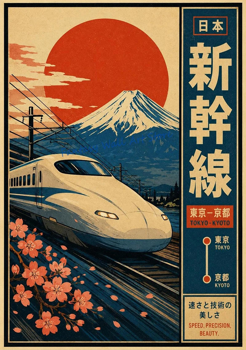 Vintage Japanese Railway Landscape Canvas Wall Art