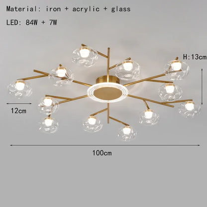 Glass ball chandelier rated for 90 to 260V with a black metal frame