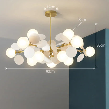 Twelve head white glass branch chandelier with white light LED bulbs