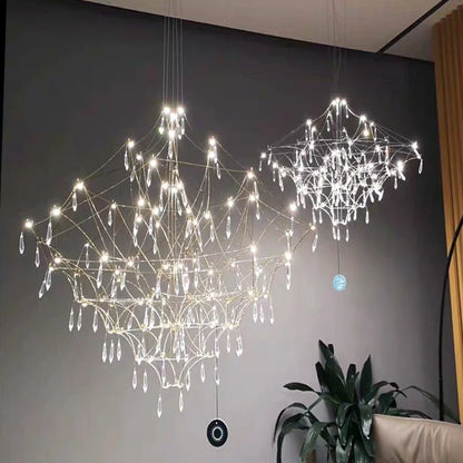 Silver finish crystal chandelier at 24.8 in across with touch switch