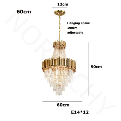 Oval K9 crystal chandelier at 35.4 in length with chrome hardware