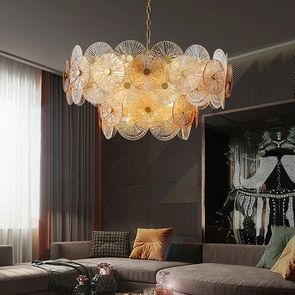 Single layer lotus leaf chandelier at 31.5 in (80 cm) in gold