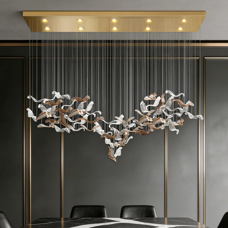 Linear glass chandelier spanning 47.2 in (120 cm) in length