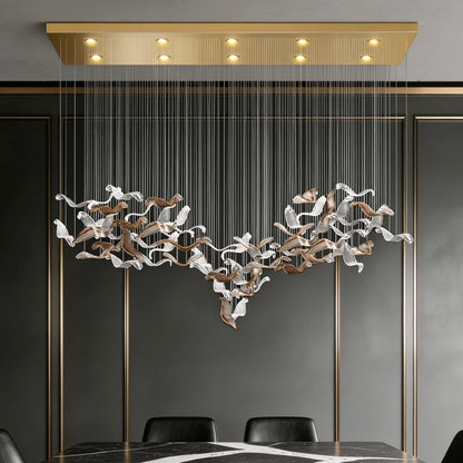 Linear glass chandelier spanning 47.2 in (120 cm) in length