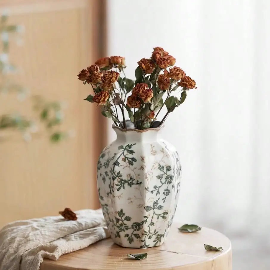 Ice cracked ceramic vase antique blue Zen style for dried flowers