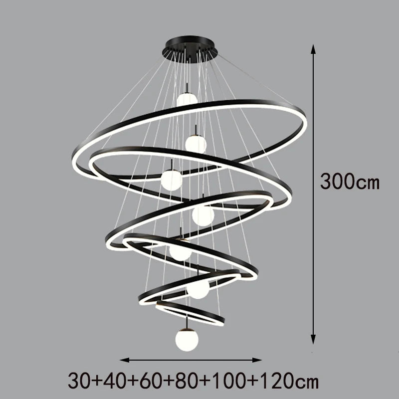 Gold ring chandelier with cold white LED light on adjustable cords