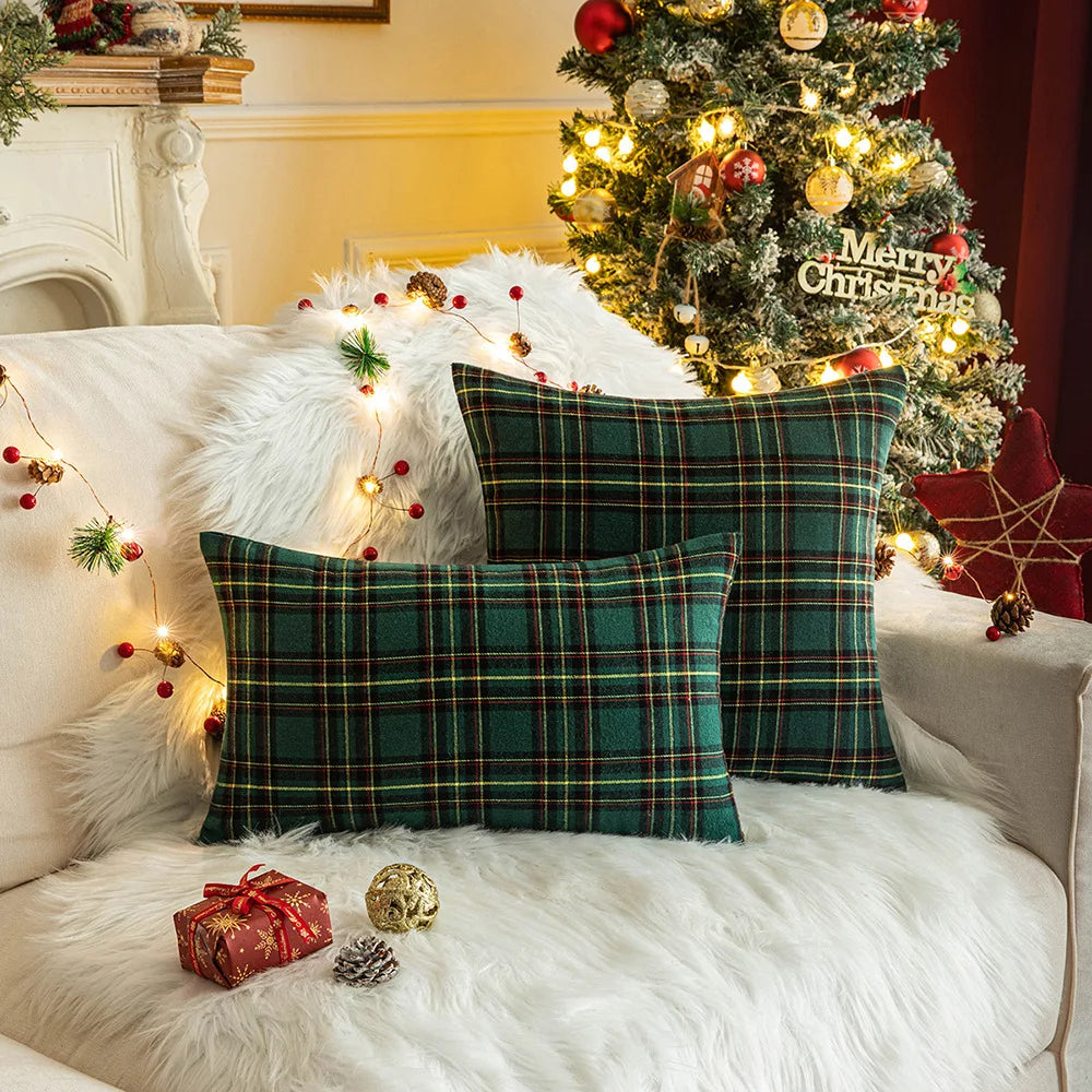 Christmas Plaid Throw Pillow Cover — styling detail