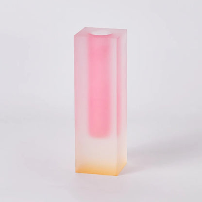 Purple-pink frosted dual-tone vase styled on a pastel bedroom windowsill accent