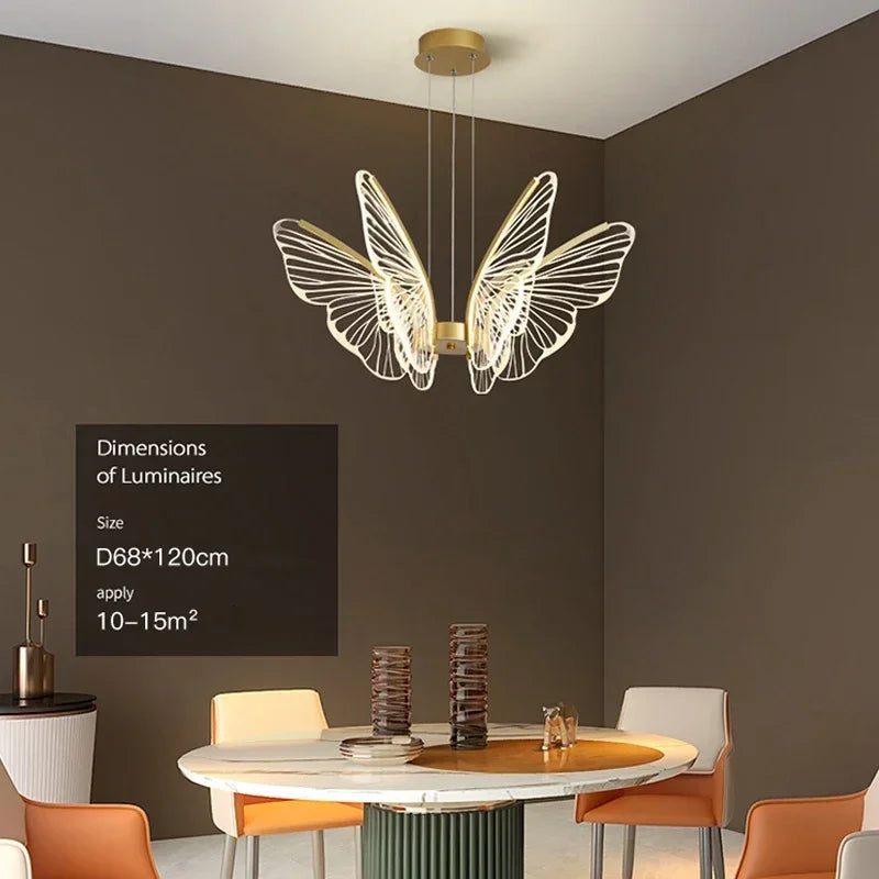 Butterfly chandelier with ten lights in a gold iron finish