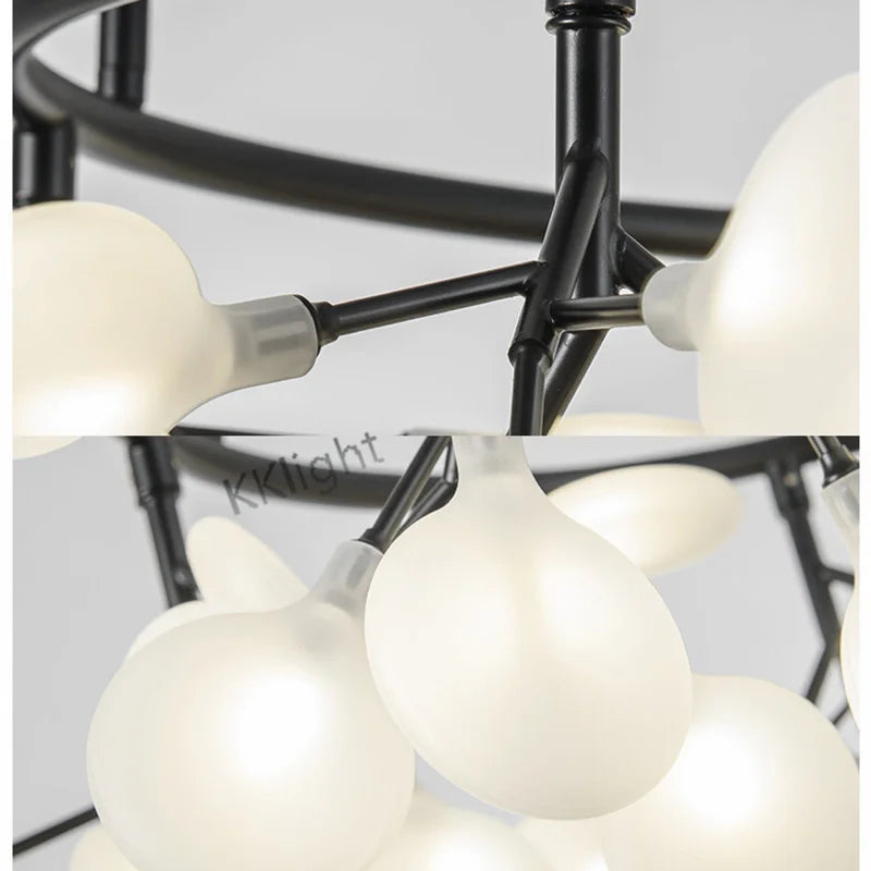 Black plated firefly chandelier with a knob switch and iron frame