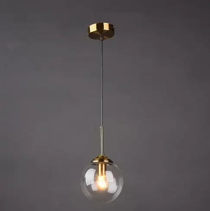 Amber glass bubble chandelier with downward shades on an iron chrome frame