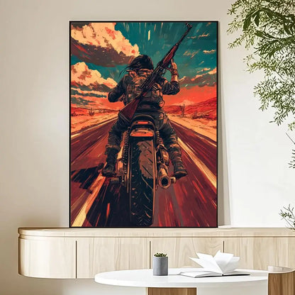 Motorcycle Rider Sunset Canvas Wall Art Print