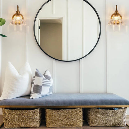 gold crystal bathroom wall sconce, installed in a room interior setting
