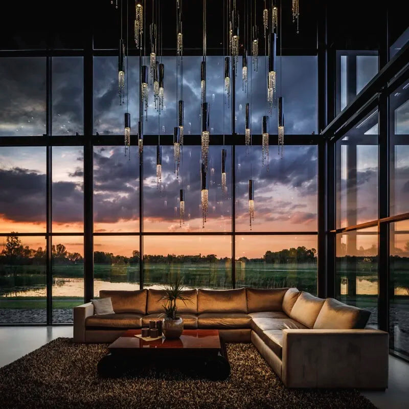 Single light crystal pendant with brushed stainless hardware, 90 to 260V